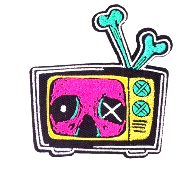 cute vintage tv skull retro patch - Picture 1 of 1